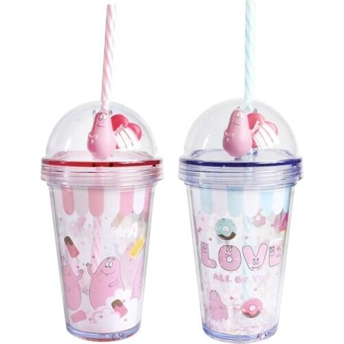 Portable Lovely Cartoon Mug Creative Double Layer Plastic Water Bottle With Straw Yogurt Mug Best Cup Kid Gift For Women Lovers