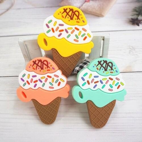 Chenkai 5PCS Silicone Ice Cream Teether Cartoon Bear Teething Food Grade For DIY Chewing Nursing Pacifier Chain Accessories