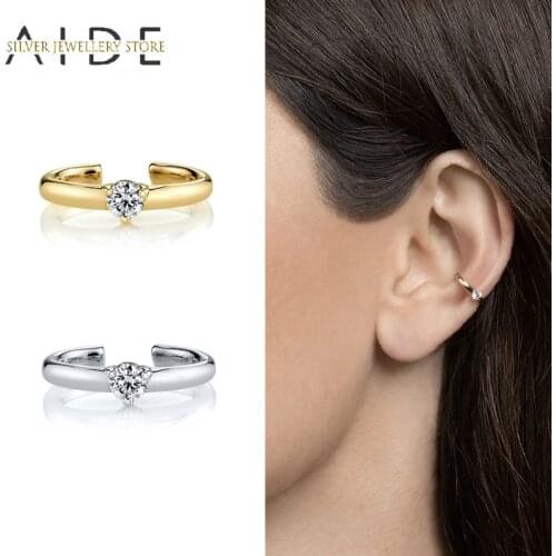 AIDE Luxurious Glossy C Shape Ear Cuff Minimalism INS Geometric Zircon Non Pierced Clip on Earrings Silver 925 Jewelry kolczyki