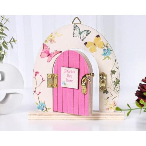 Pink Fairy Door Wooden Hanging Ornaments Detachable Pastoral Miniatures Home Hotel Garden Desktop Decoration For Christmas Girls