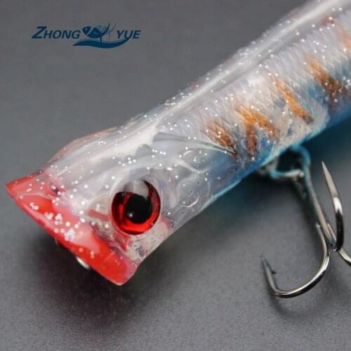 Lowest Price Fishing Tackle 3D eyes 5pcs 8.5cm 11g With Treble Hooks Popper Fishing Lure Plastic Wobbler Artificial Hard Bait