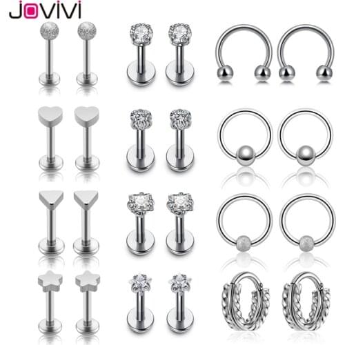 Jovivi 16G Stainless Steel Stud Earring Round Hoop Earring Stud Ear Piercing Bijoux Jewelry Multi-used Body Piercing Jewelry