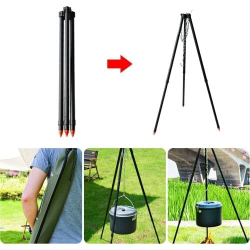 Camping Bonfire Tripod Portable Triangle Support Camping Bonfire Frame Outdoor Adjustable Cookware Marching Pot CampfireTripod