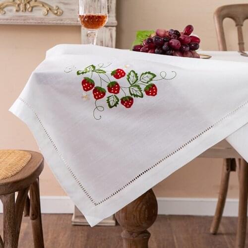 Handmade Cotton Embroidery Tablecloth for Rectangular Tables Table Cloth for Kitchen Dinning Tabletop Decoration White