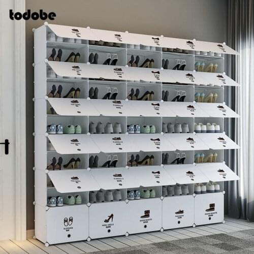 DIY Shoe Rack with Door Plastic Stackable Shoe Cabinet Hallway Space-saving Shoe Organizer Dustproof Home Furniture Shoes Rack