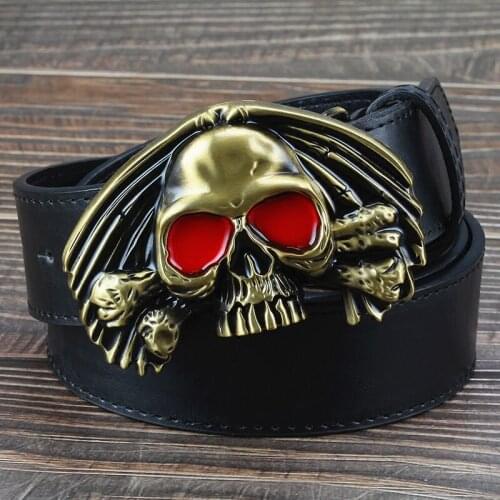Cool punk skull belt skull head buckle red eye skull face hip hop show belt Decorative waist chain waist belt for gift