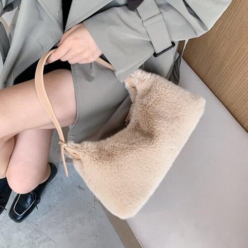 Solid Color Faux Fur Small Soft Crossbody Bags for Women 2021 Winter Trend Hand Bag Womens Luxury Warm Shoulder Handbags ladies