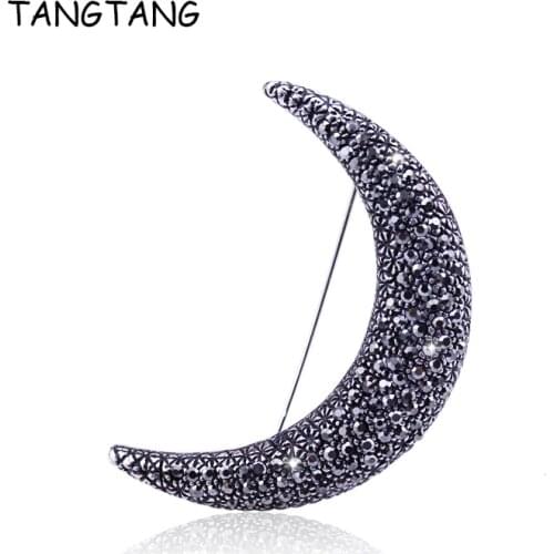 TANGTANG Moon Brooch Black Antique Color The First Lunar Month Moon Brooches Pins For Men And Women Full Rhinestone Jewelry Pin