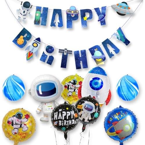 Amawill Outer Space Party Decorations Astronaut Rocket Ship Balloons Kids Boy Planet Galaxy System Theme Birthday Party Decor