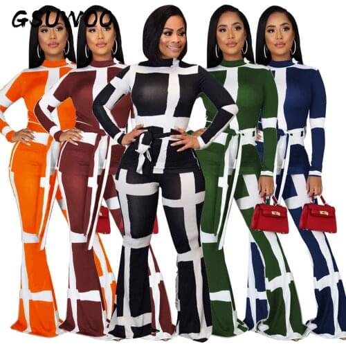 GSUWOO Spring Womens Striped Lace-up Blouse Flared Pants Suit Autumn Fashion Clothes Long Sleeve Top Trousers Outfits Sets