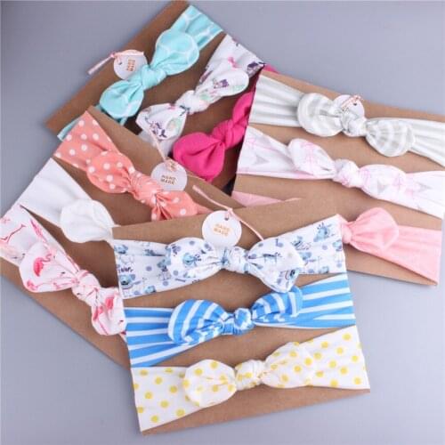 Yundfly 3Pcs/Lot Baby Girl Hair Accessories Cotton Rabbit Ear Baby Headband Turban Bowknot Elastic Hairband Cute Headwear Sets