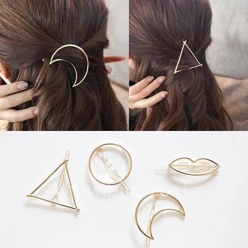 1pc Woman Hair Accessories Triangle Hair Clip Pin Metal Geometric Alloy Hairband Moon Circle Hairgrip Barrette Girls Holder