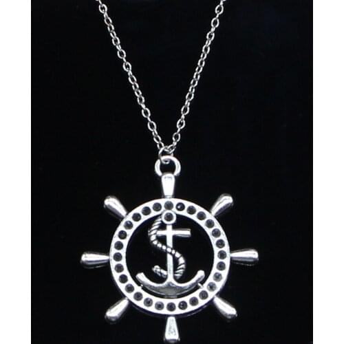 20pcs New Fashion Necklace 45x49mm rudder anchor helm Pendants Short Long Women Men Colar Gift Jewelry Choker
