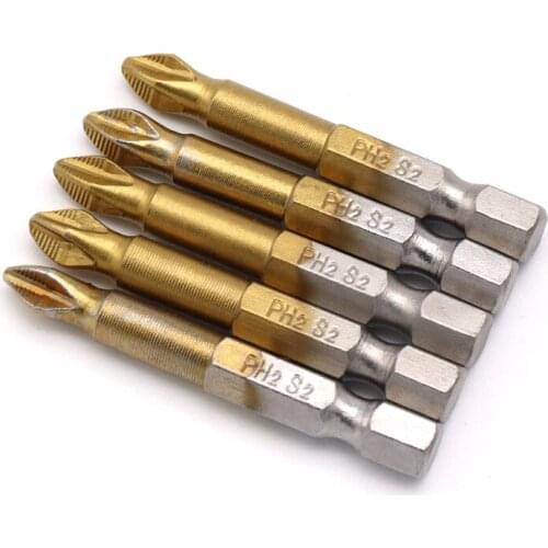 5Pcs 1/4" 50mm Phillips Screwdriver Bits PH2 Antiskid Magnetic Electric Drill Cross Screwdriver Head Power Driver Tools