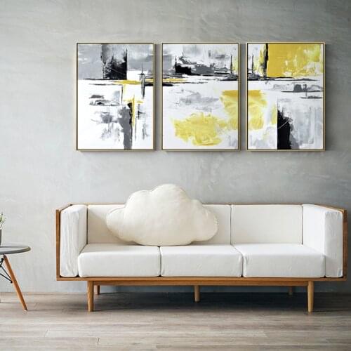 Abstract Black Yellow Canvas Painting Nordic Style Poster Print 3 Piece Wall Art Pictures For Living Room Morden Home Decoration