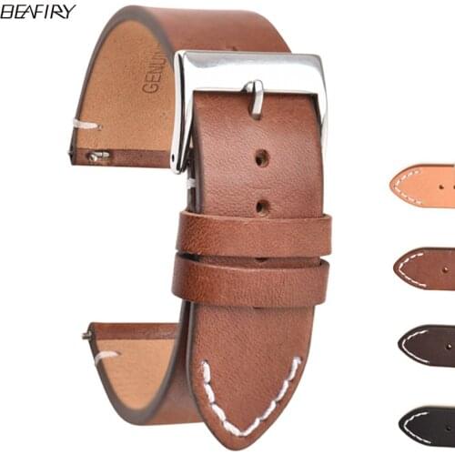 BEAFIRY Fashion Genuine Leather Watch Band 12mm 14mm 16mm 18mm 20mm 22mm 24mm Quick Release Watch Straps Watchbands Belt Brown