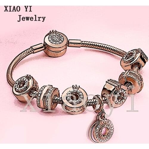 XIAOYI 2020NEW S925 Rose color, crown letter O logo Amulet Bracelet, European fashion bracelet, wedding party jewelry female