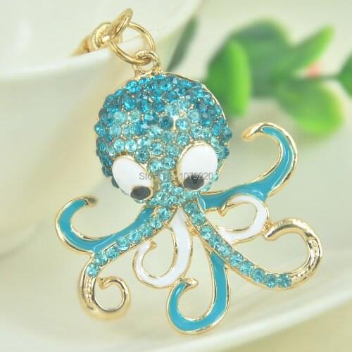 B Octopus Keyring Fashion Jewelley Women Creative Cute Rhinestone Crystal Charm Pendant Key Bag Chain Christmas Gift
