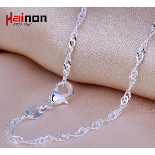 Top Quality Water Wave Singapore Necklace Chains With Lobster Clasps 16"-30" Distribution women silver plated chain jewelry