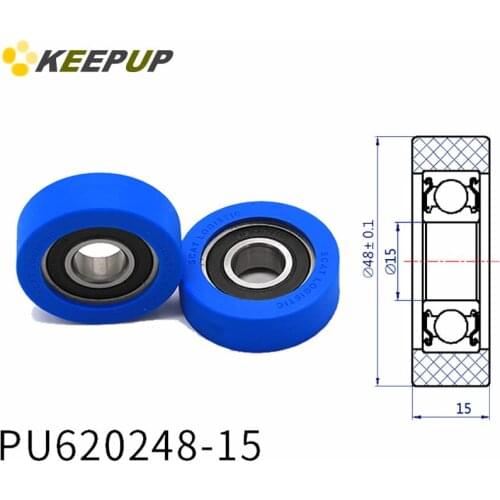 Diameter 48mm, PU polyurethane bearing ,Rubber coated soft pulley/Roller ,width 15mm