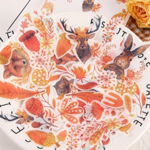 40Pcs Autumn Forest Animal Stickers Decorative Diary Album Orange Series Washi Stationery Stickers Scrapbooking DIY Hand Account