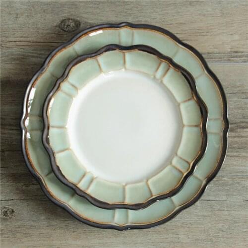 EECAMAIL American-style Hand-painted Flower - shaped flounces Plate Fresh Kiln Glaze Ceramic Western Meal Plate Steak Dish