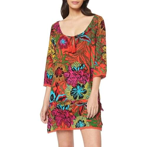 Spanish spring / summer drawstring print mid sleeve spring dress
