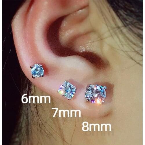 Exquisite Classic Four-claw Round Zircon Earrings Earrings Simple and Versatile Ring Earrings for Men and Women