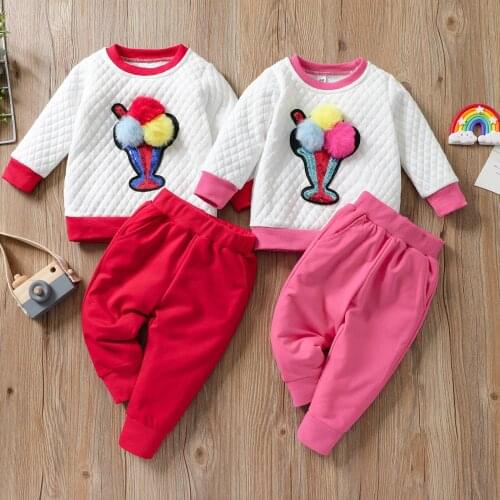 0-5Y Fashion Kids Baby Girl Clothes Set ice Cream Long Sleeve Pullover Tops Pants Spring Autumn Baby Cotton Outfit