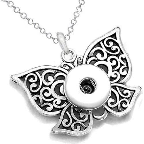 Hot Sale Butterfly 024 Snap Button Pendant Necklace Fit 12mm 18mm Buttons For Women Charm Fashion Interchangeable jewelry