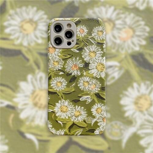 Retro Sweet girls line Flower green daisy Japanese Phone Case For iPhone 11 12 Pro Max Xr Xs Max 7 8 Plus 7Plus case Cute Cover