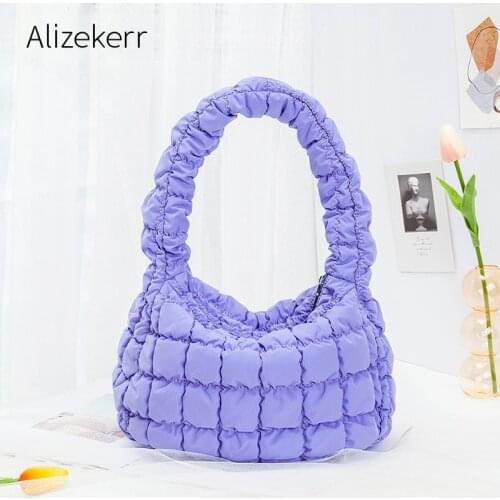 Fashion Bubble Fold Armpit Shoulder Bag Women 2021 New Chic Kawaii Candy Color Soft Checked Hobo Purses And Handbags Personality