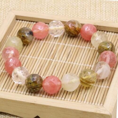 Fashion women bracelets multicolor watermelon stone crystal faceted round 12mm beads strand bangle jewelry 7.5inche B3166