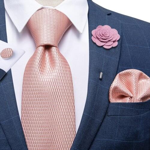 Fashion Mens Tie 8cm Silk Necktie With Ring Pocket Square Cufflinks Set Wedding Party Tie Formal Business Neckties DiBanGu