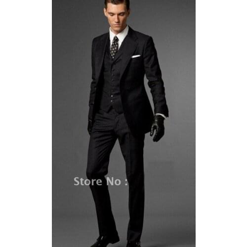 Custom Made Dark Blue Men Suit, Tailor Made Coat, Bespoke Men Wedding Suit, Slim Fit Groom Tuxedos For Men(Jacket+Pants+Vest+Tie