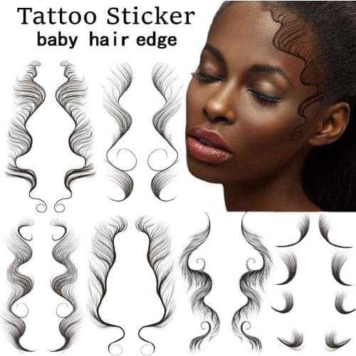 18 Styles Hair Edges Tattoo Sticker Baby Hair Pony Tail Styles Temporary Sticker Template Sleek Edges Bangs Tattoo Sticker