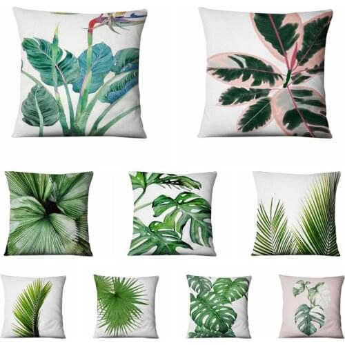 Tropical Palm Leaf Velvet Decorative Pillow Green Plant Printed Pillowcase Almofadas Decorativas Para Sofa Throw Pillow 45*45cm