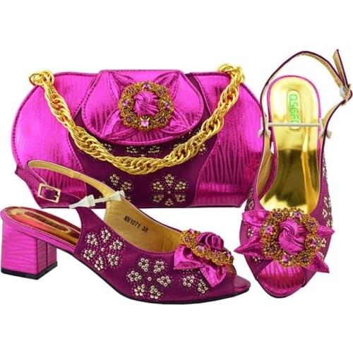 Newest Style African Matching Shoes And Bag Set Beautiful Design European Ladies Slipper And Bags Sets! Fuchsia color MM1071