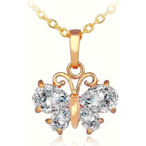 Charming Bohemian Gold Butterfly Pendant Necklace Trendy Zircon Stone Women Pendant Simple Choker Costume Jewelry Necklac