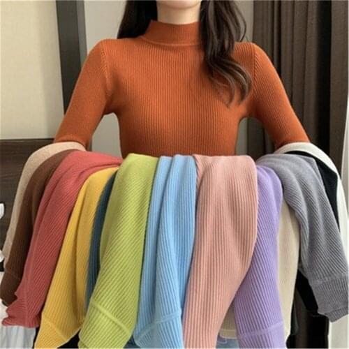 Autumn Winter 2020 Women Sweaters Long Sleeve Korean Pullovers Women Half Turtlenecks Warm Jumpers Knitted Sweater With Neck