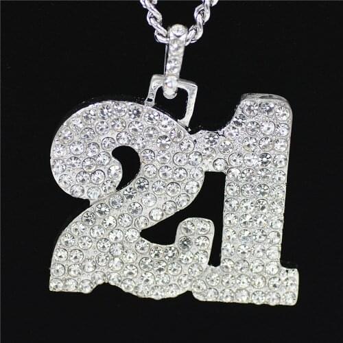 Hiphop No.21 Necklaces Pendants Gold Silver Number 21 Pendant Necklace Women Men Gift Jewelry