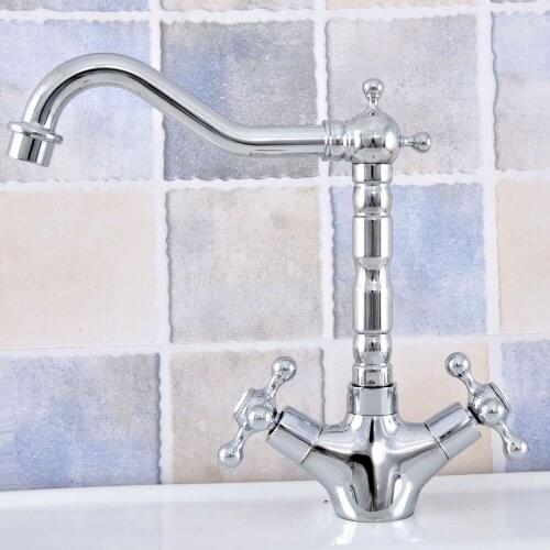 Basin Faucets Polished Chrome Bathroom Sink Faucet 360 Degree Swivel Spout Double Cross Handle Bath kitchen Mixer Taps zsf660
