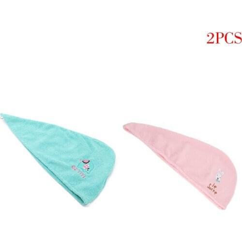 2 Pieces Randomly Color Women Bathroom Super Absorbent Quick-drying Hair Towel Microfiber Hair Dry Cap