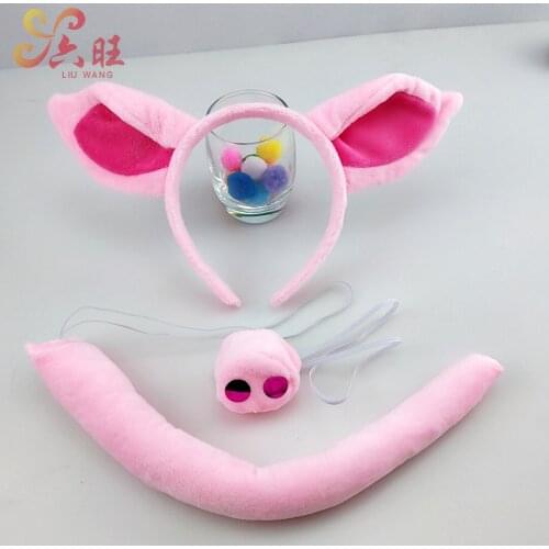 Girls Pink Pig Cosplay Headband Tie Tail Set Kids Children Play Toys Soft Plush Costume Accessories Halloween Toys Gift
