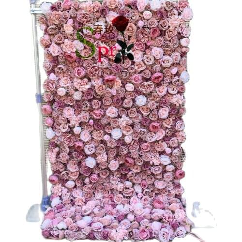 SPR light pink roll up cloth back silk flower wall for wedding backdrop decoration