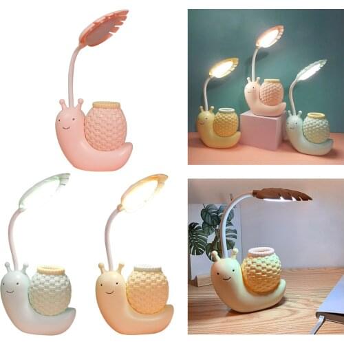 LED Table Lamp With Pen Phone Holder Push Button Desk Lamp with USB Rechargeable Eye Protection Bedside Learning Reading Lamp