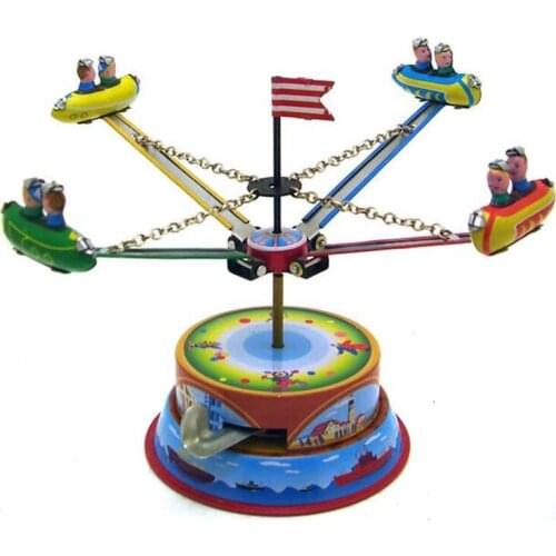Vintage Rotating Spaceship Tin toy Classic Clockwork Mechanical Wind Up Robot Tin Toy For Adult Kids Collectible Gift