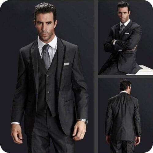 Vintage Black Men Wedding Suits Custom Made Man Blazers Jacket 3Piece Man Suits Pants Vest Slim Fit Groom Tuxedo Business Ternos