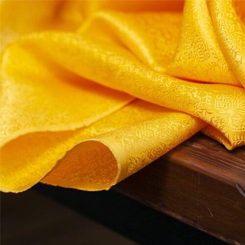 Jacquard floral pattern golden yellow pure silk fabric,sculpture,good luster,sewing for dress,skirt,jacket,craft by the yard