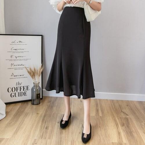 2021 New Spring Autumn Women Chiffon Long Skirt Korean Fashion Elegant Elastic Slim High Waist Mermaid Skirt